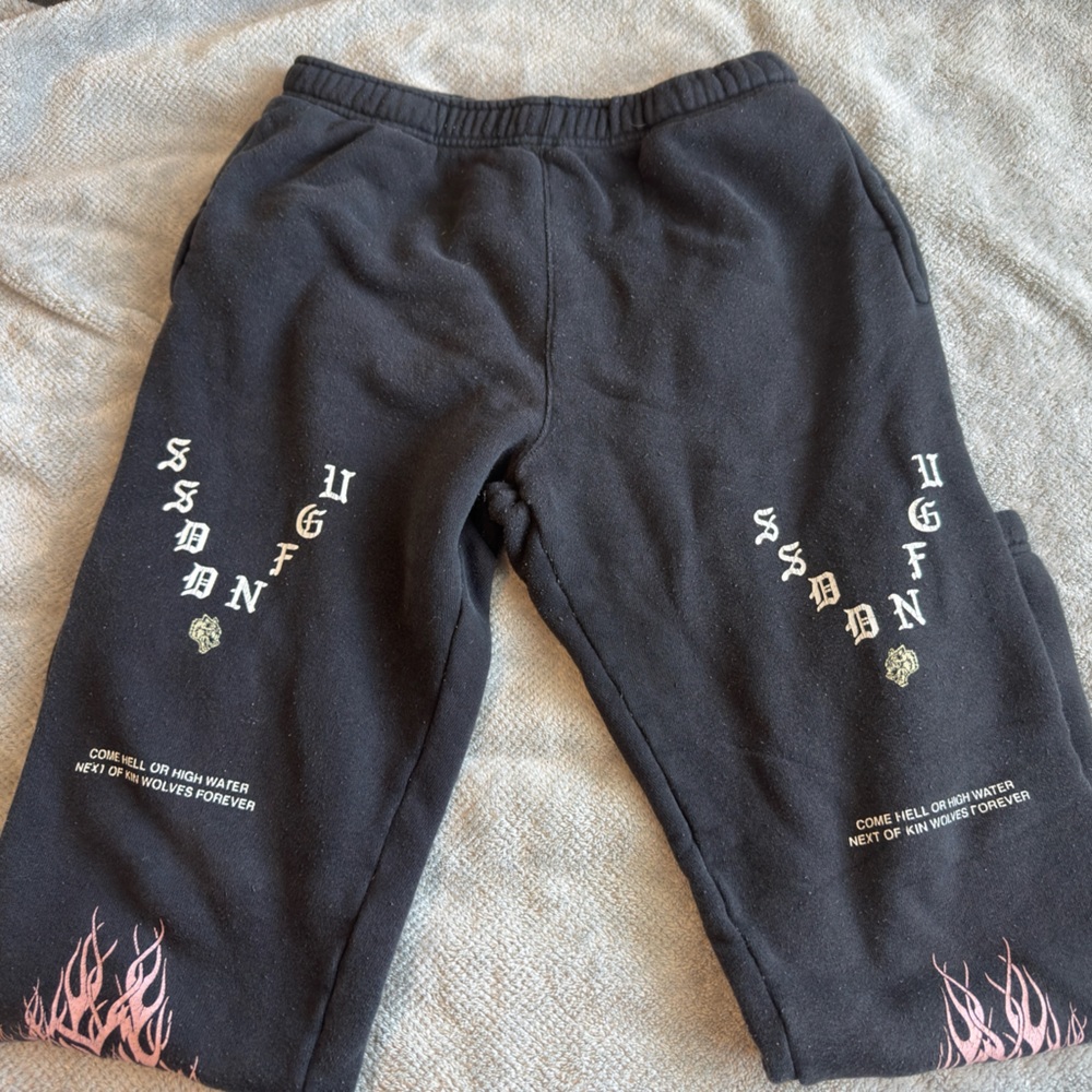 Black Graphic Sweatpants with Flame Detail